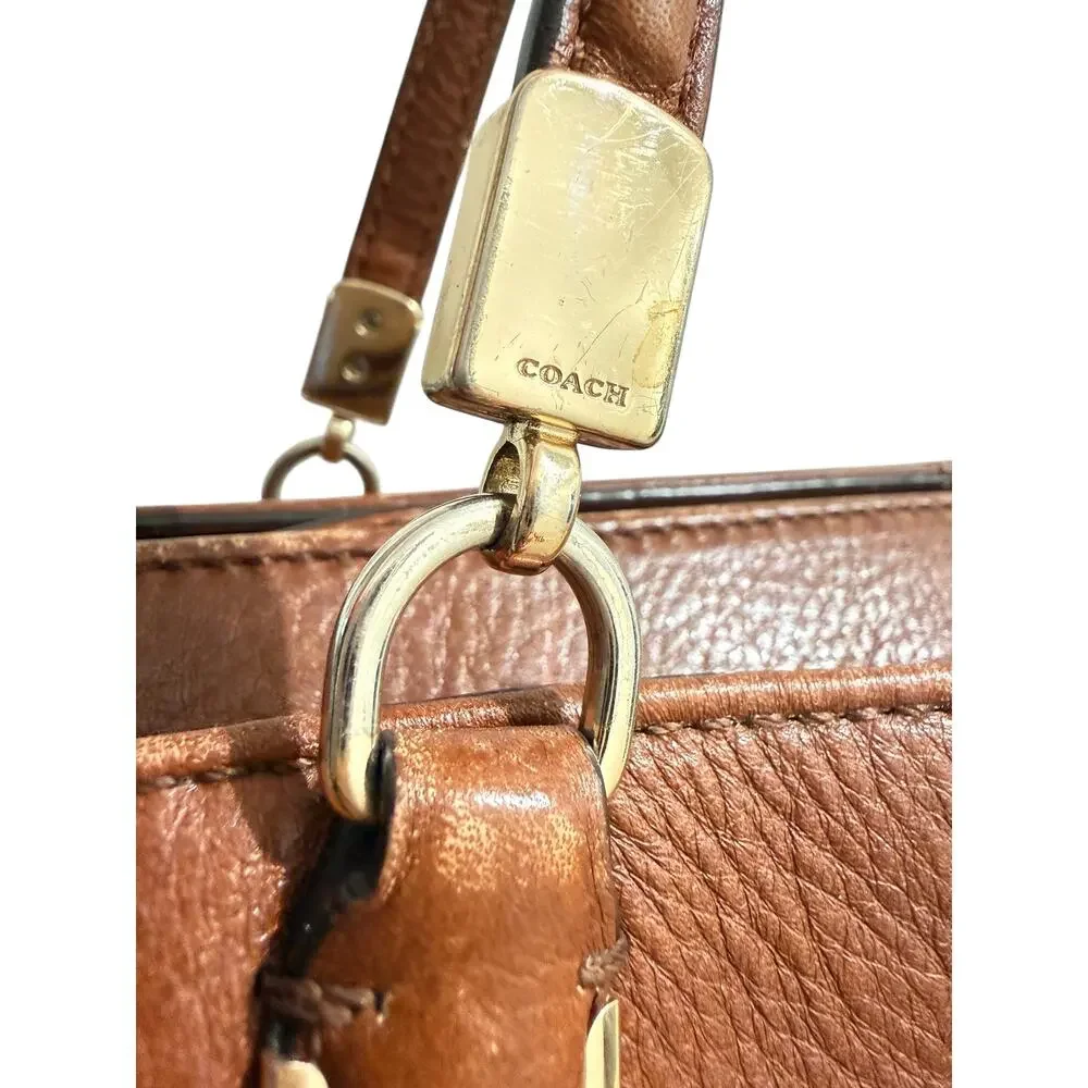 Coach 25161 Brown Pebbled Leather Shoulder Madison Kimberly Satchel Red Lining